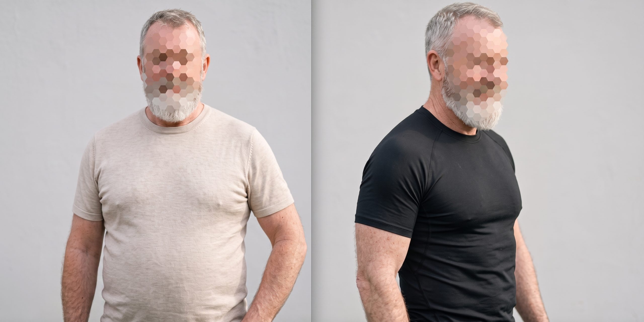 Illustration of a man before and after reducing belly fat and improving his body composition